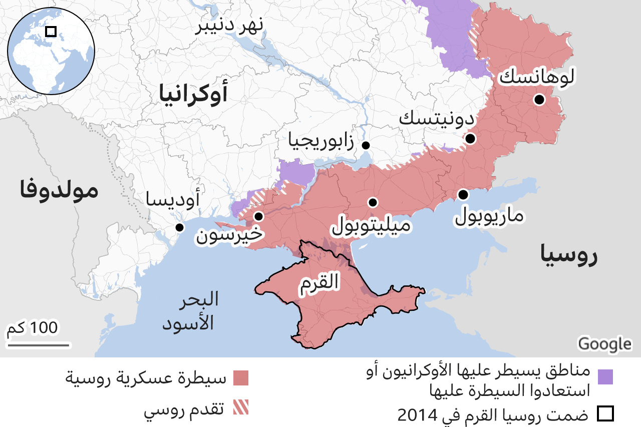 خارطة ضم الأراضي الأوكرانية إلى روسيا